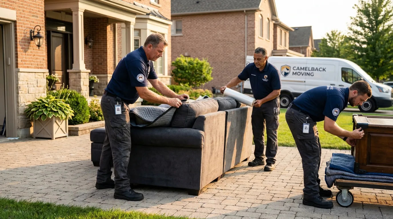 Large estate moving crew wrapping furniture in Tarrytown, NY